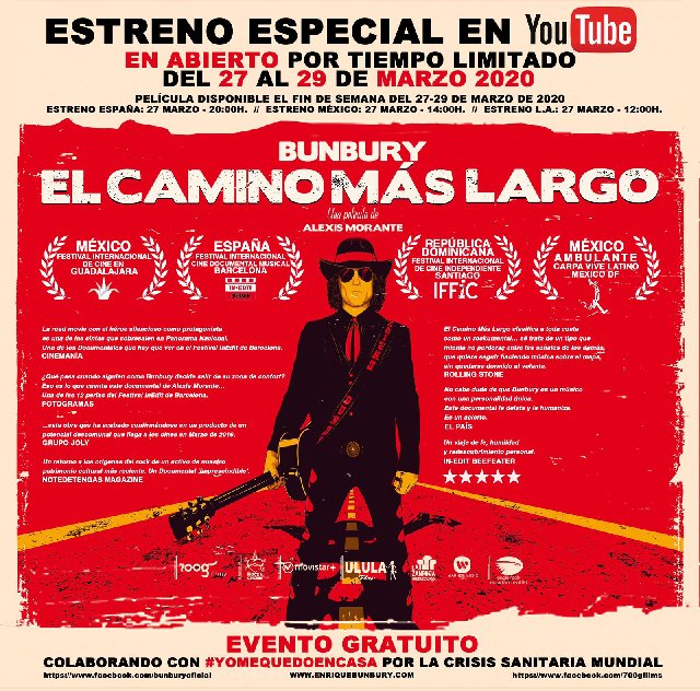 EL DOCUMENTAL “BUNBURY: EL CAMINO MÁS LARGO”, DE ALEXIS MORANTE, LIBRE EN LA RED DURANTE ESTE FIN DE SEMANA BAJO EL MOVIMIENTO #YOMEQUEDOENCASA