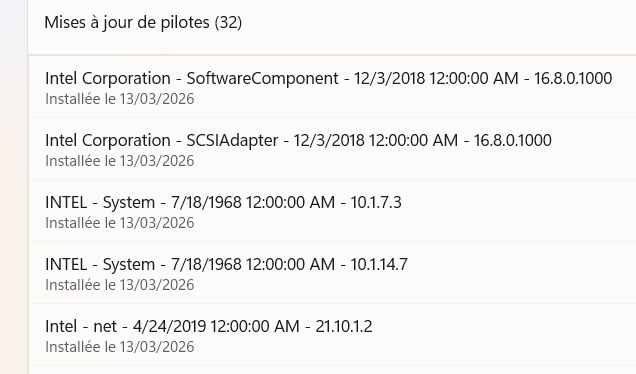 Capture d écran Maj auto Pilote Intel 2026 03 13 145459