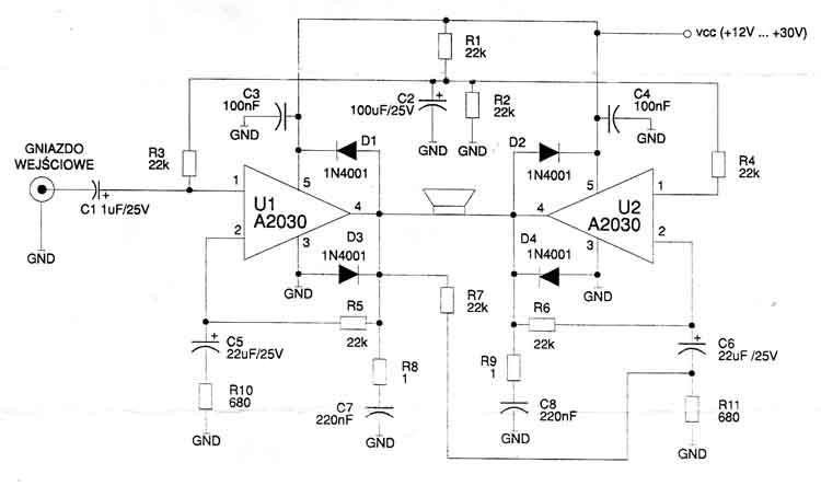 Tda2030a схема усилителя с однополярным питанием