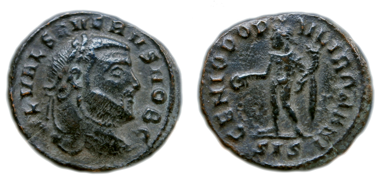 1/4 de nummus de Severo II. GENIO POPVLI ROMANI. Genio a izq. Siscia Severus-II-1