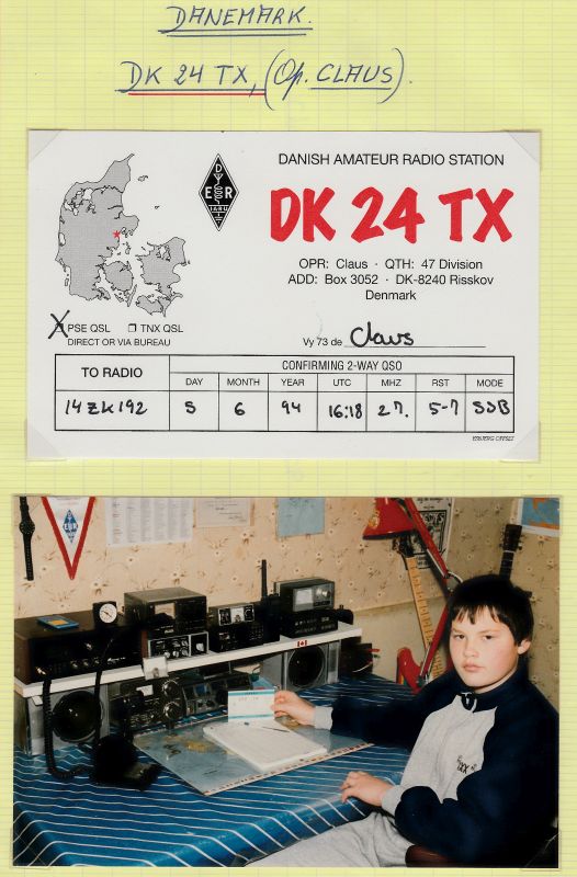 QSL 27 MHZ DANEMARK QSL-27-DANEMARK-DK24-TX-6-94