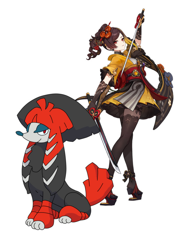 Chiori and Furfrou (Shiny Kabuki Form)
