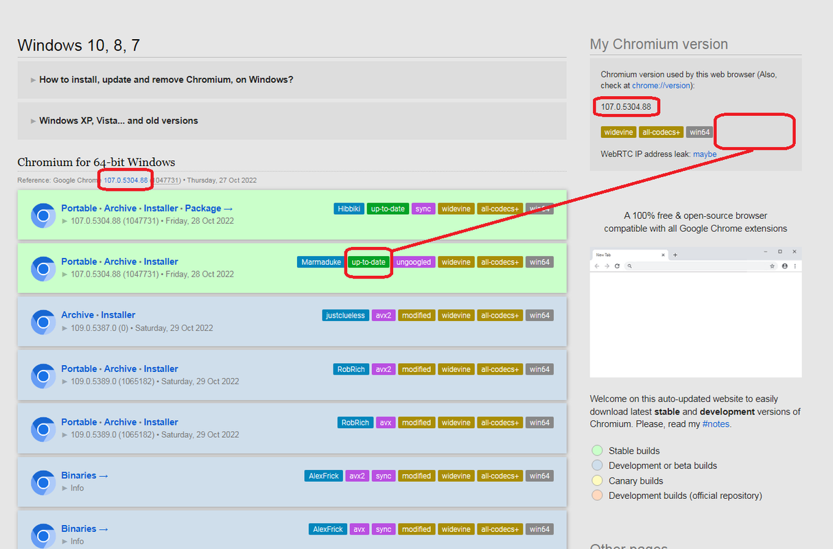 Download latest stable Chromium binaries (64bit and 32bit)