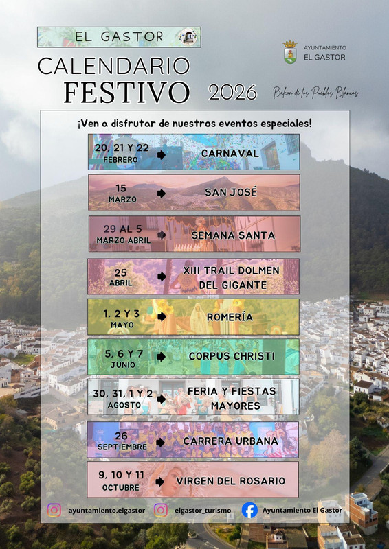 Calendario festivo de El Gastor 2026