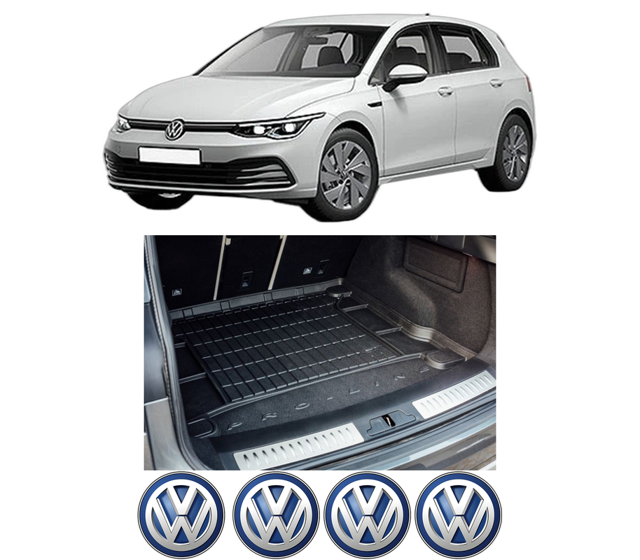 Tavita Portbagaj Volkswagen GOLF VIII (CD1, DA1) din 2019-2020, Protectie Portbagaj Auto, 4x Stickere auto cu Volkswagen