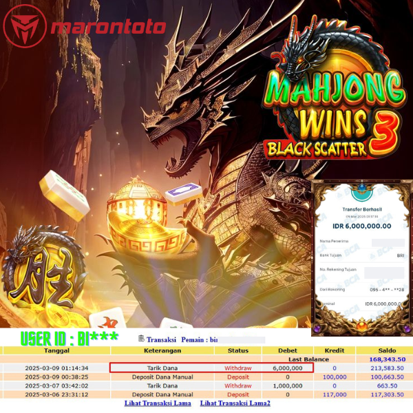 Bukti Kemenangan Member Marontoto Sebesar 6,000,000 JuTa