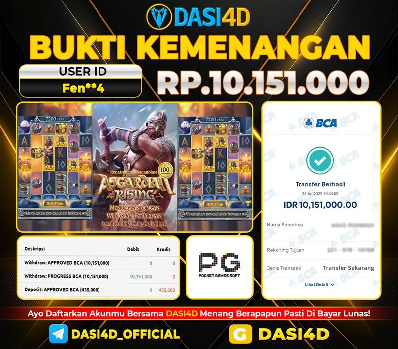 BUKTI KEMENANGAN 25 JULI 2025 DI ASGARDIAN RISING 1000  RP 10,151,000