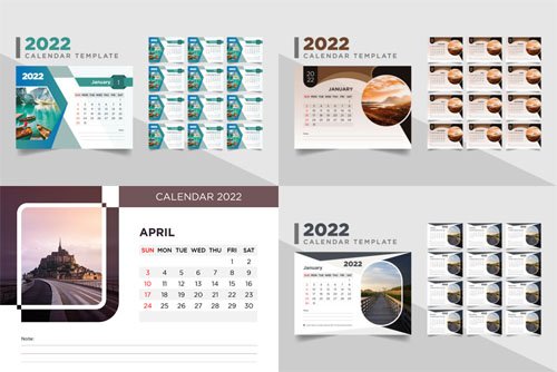 Creative 2022 Desk Calendars - 4 Vector Templates