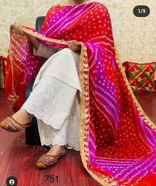 Beautiful attractive rajasthani art silk bandhani dupatta Color3 (R228)