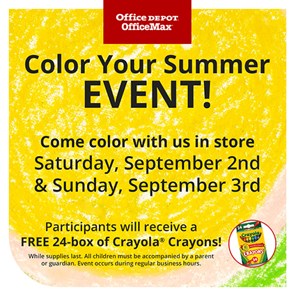 Get a Free 24-Pack of Crayola Crayons at Office Depot Sept 2-3