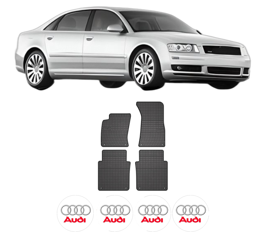Set covorase presuri AUDI A8 D3 (4E2, 4E8) din 2002-2010, auto, din cauciuc thermoplastic, 4 Stickere auto cu AUDI
