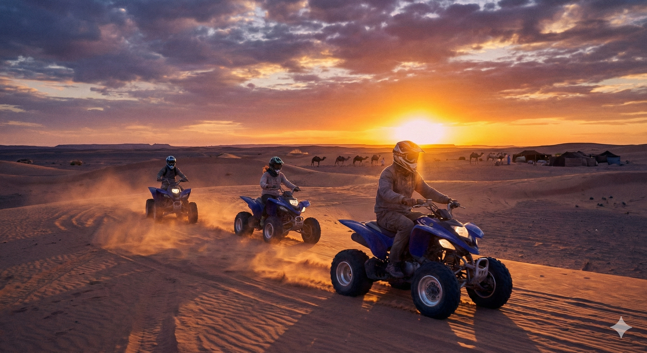 Quad Biking in the desert at sunset