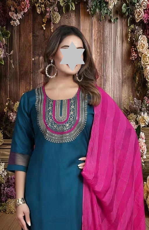 Women Fashion Trending Embrodered Kurta With Pant And Dupatta Set Color 1 (KS146)