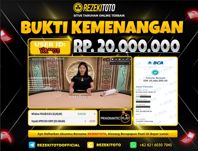 BUKTI KEMENANGAN 26 AGUSTUS 2025 BACARRAT 20 JUTA 