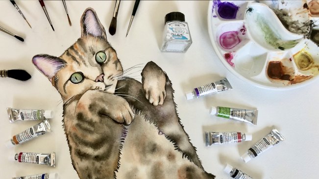 Ready, Wet, Paint! How to paint a Tabby Cat in Watercolour, step by step.