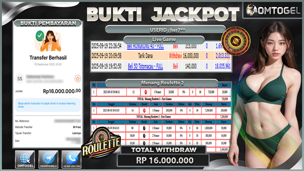 OMTOGEL JACKPOT LIVE GAMES ROULETTE 2 - FAST 16 JUTA DI BAYAR LUNAS ,-