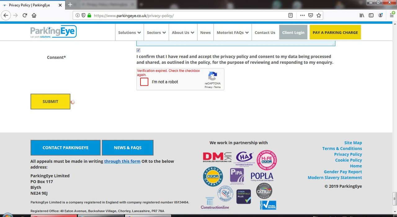 ParkingEye privacy team form