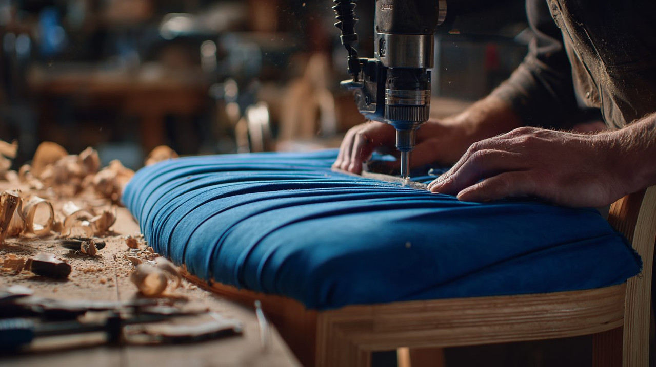 Монтаж обивки: фиксация ткани степлером