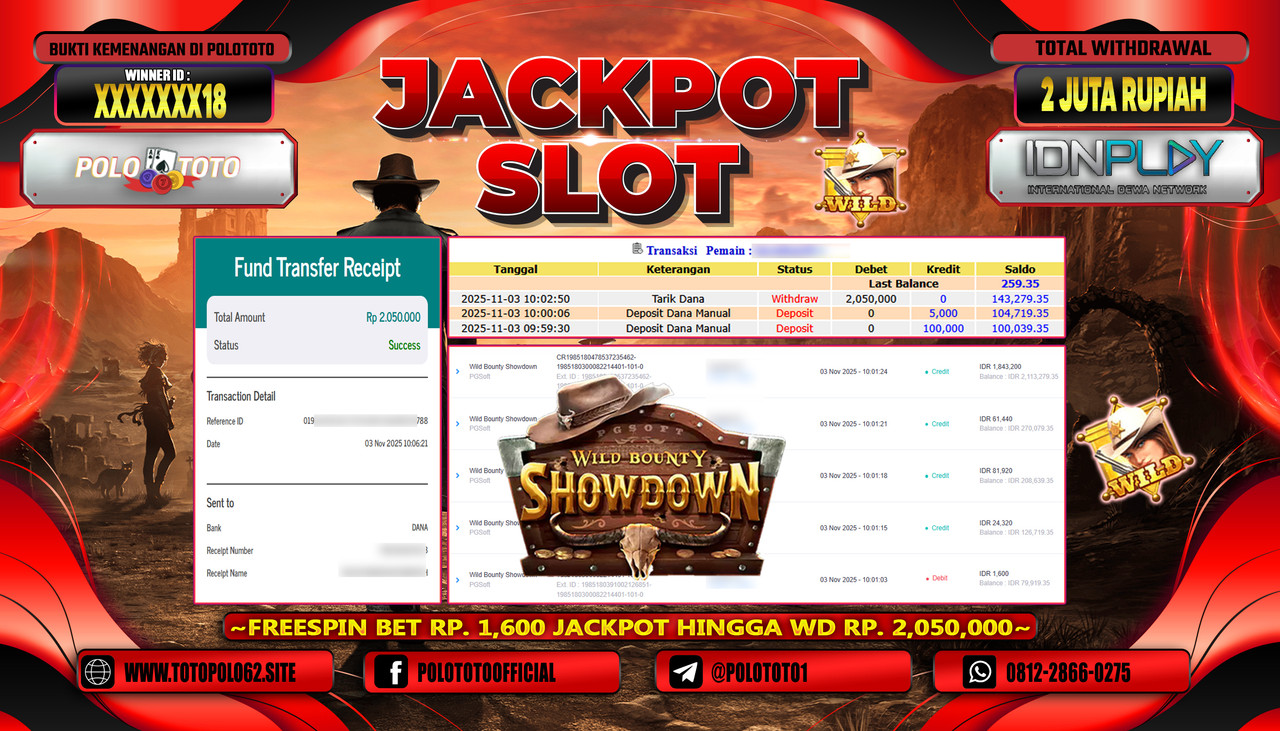 POLOTOTO JACKPOT SLOT WILD BOUNTHY SHOWDOWN Rp.2.000.000,- LUNAS