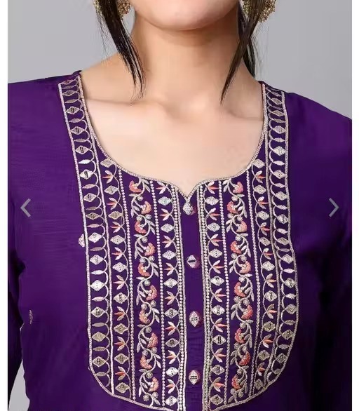 Kala Women's Violet Cotton Blend Embroidered Straight Kurta With Trouser & Dupatta Color 1 (KS149)