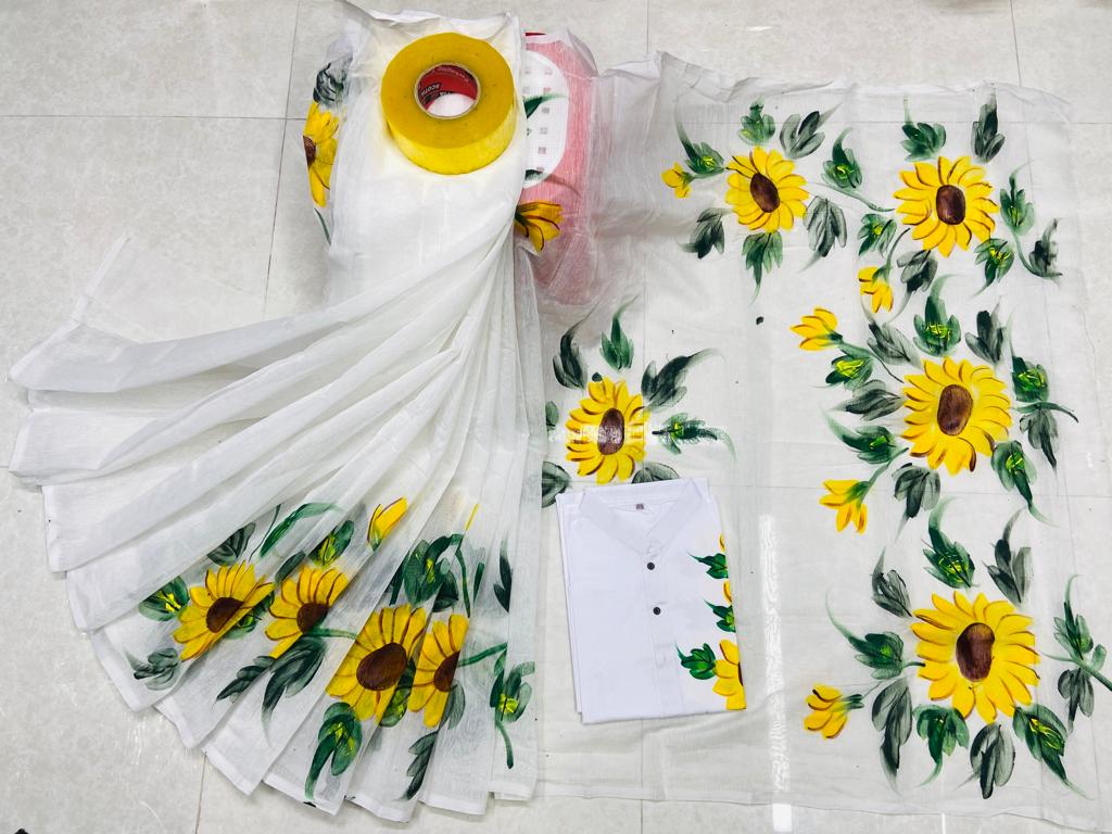 Hand Print Sharee Panjabi Couple Set