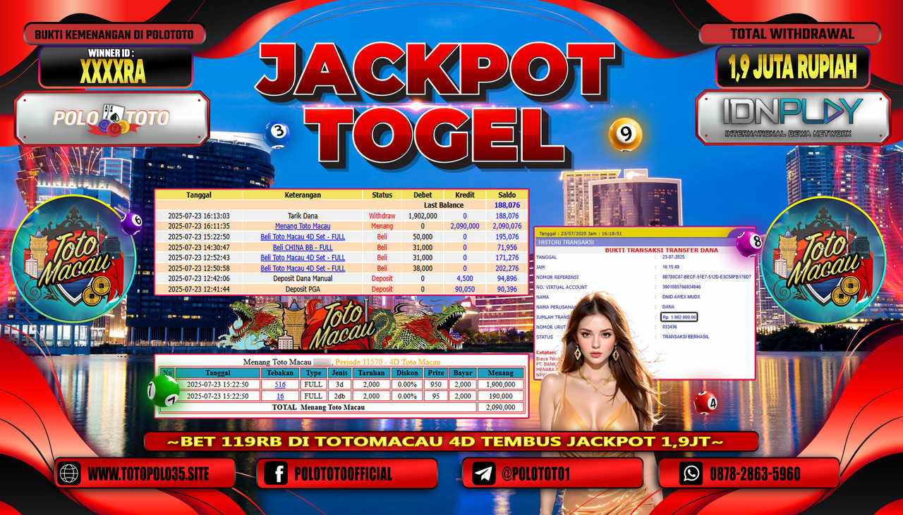 POLOTOTO JACKPOT TOGEL TOTO MACAU Rp.1.900.000,- LUNAS