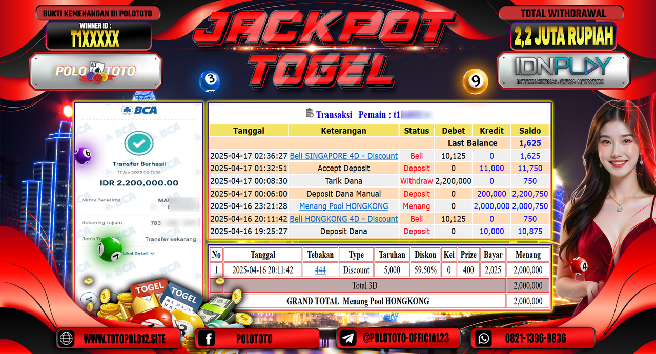 POLOTOTO JACKPOT TOGEL POOL HONGKONG Rp.2.200.000,-