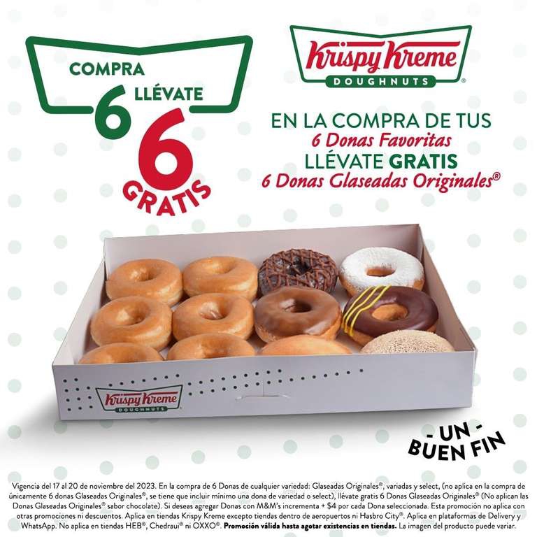 Krispy Kreme - 6 donas gratis en compra de media docena