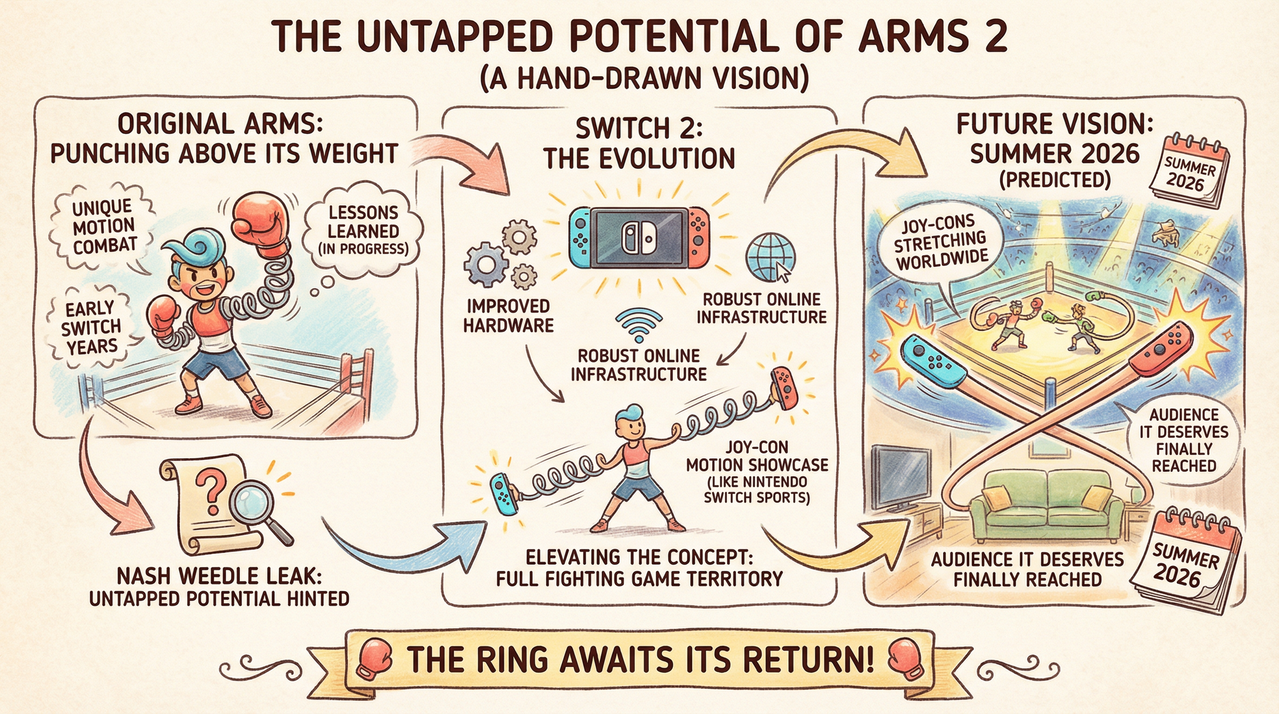 ARMS 2 Sequel Leak Has Nintendo Fans Pumped - Nash Weedle's Big Claim 1 Nintendo Switch controllers extending in motion-controlled gameplay