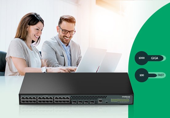 Vista detalhada das portas Gigabit PoE+ do Switch Intelbras S2328G-PA.