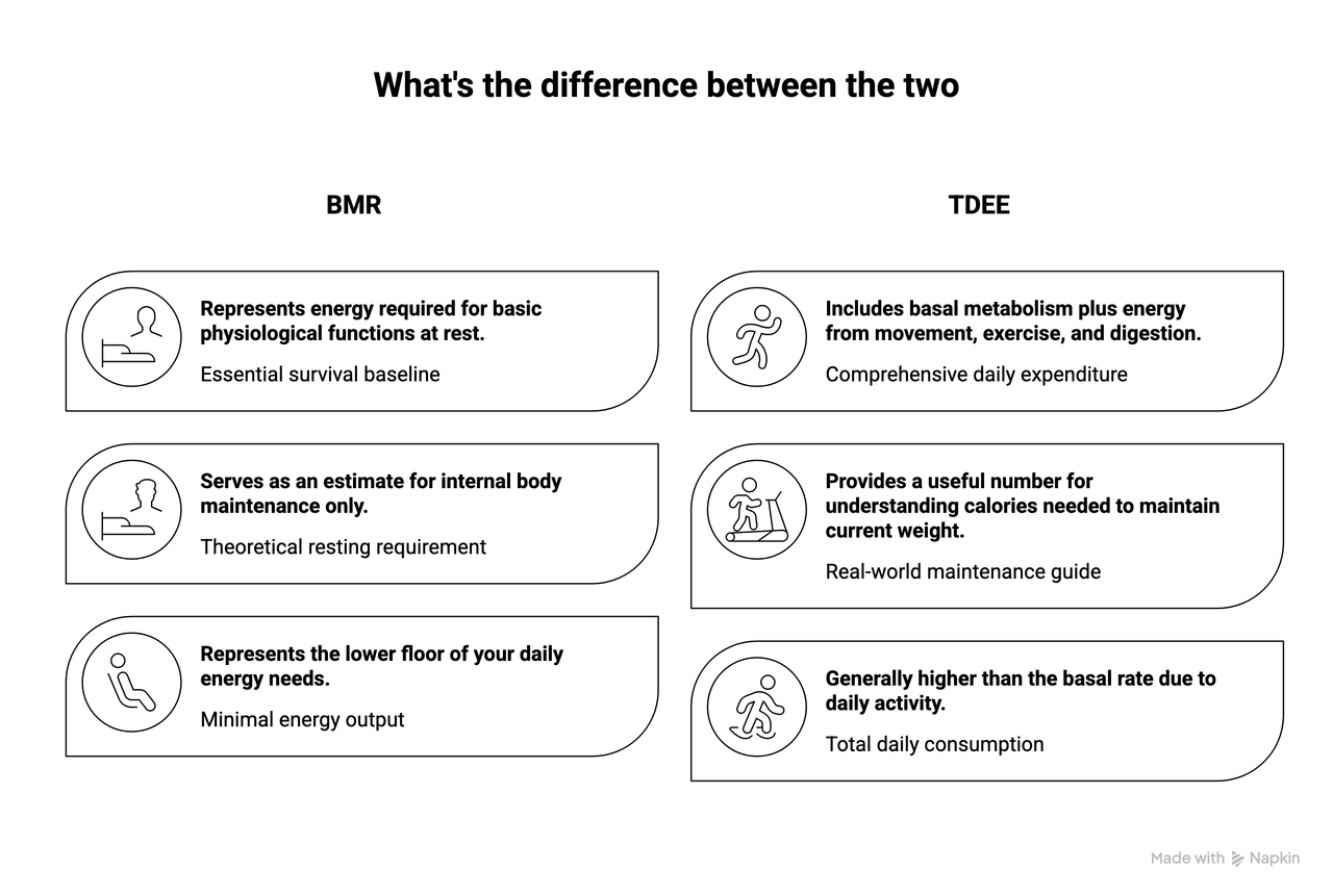 visual representation of TDEE vs BMR, what each one represents.