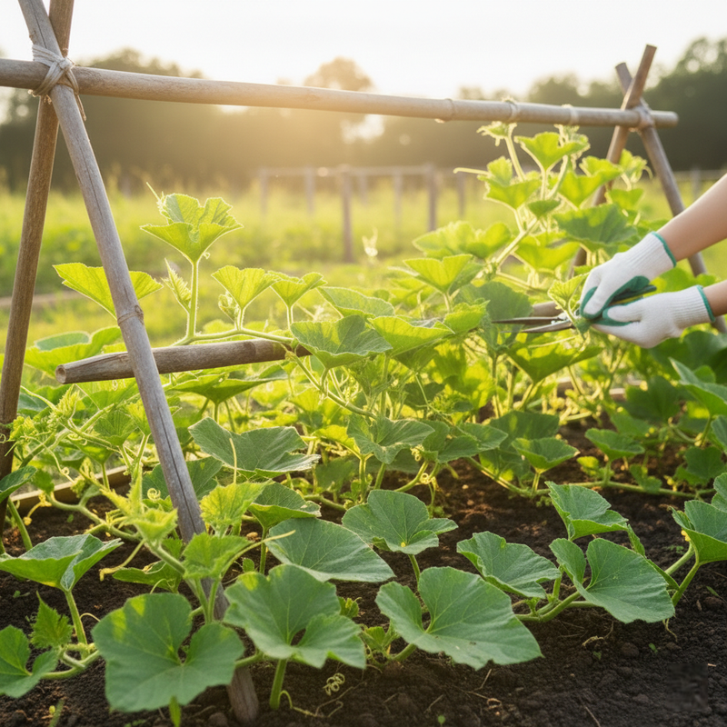 Pruning and vine training for bottle gourd to improve airflow and fruiting