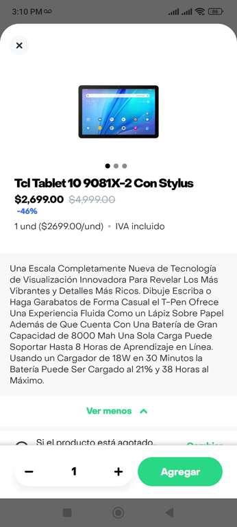 Rappi y Sanborns: Tablet TCL Tab 10S (con T-Pen) 
