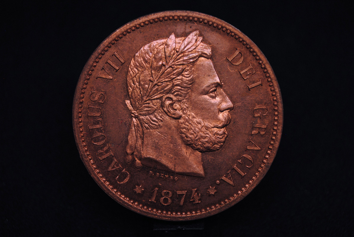 5 Pesetas 1874. Carlos VII. Bruselas. Prueba en Bronce 5-P-1874-Bruselas-Prueba-Bronce-F