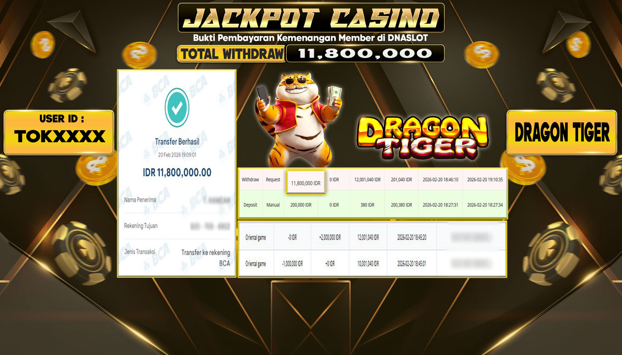 JACKPOT CASINO DRAGON TIGER 20 FEBRUARI 2026