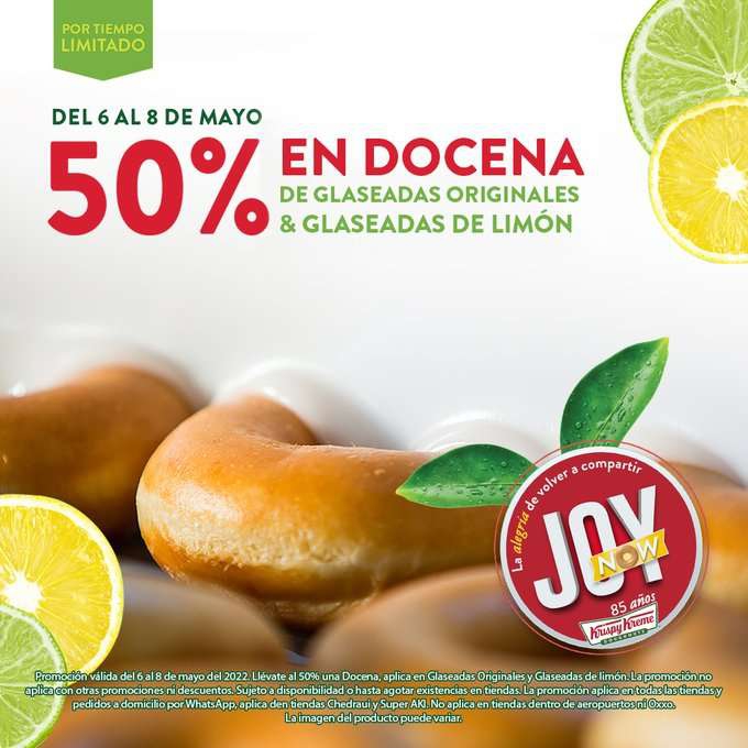 Krispy Kreme: 50% en Docena Glaseada Original y Docena Glaseada Sabor Limón