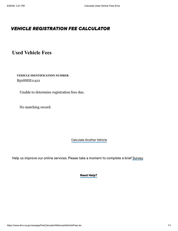 A65 B50 Calculate Used Vehicle Fees