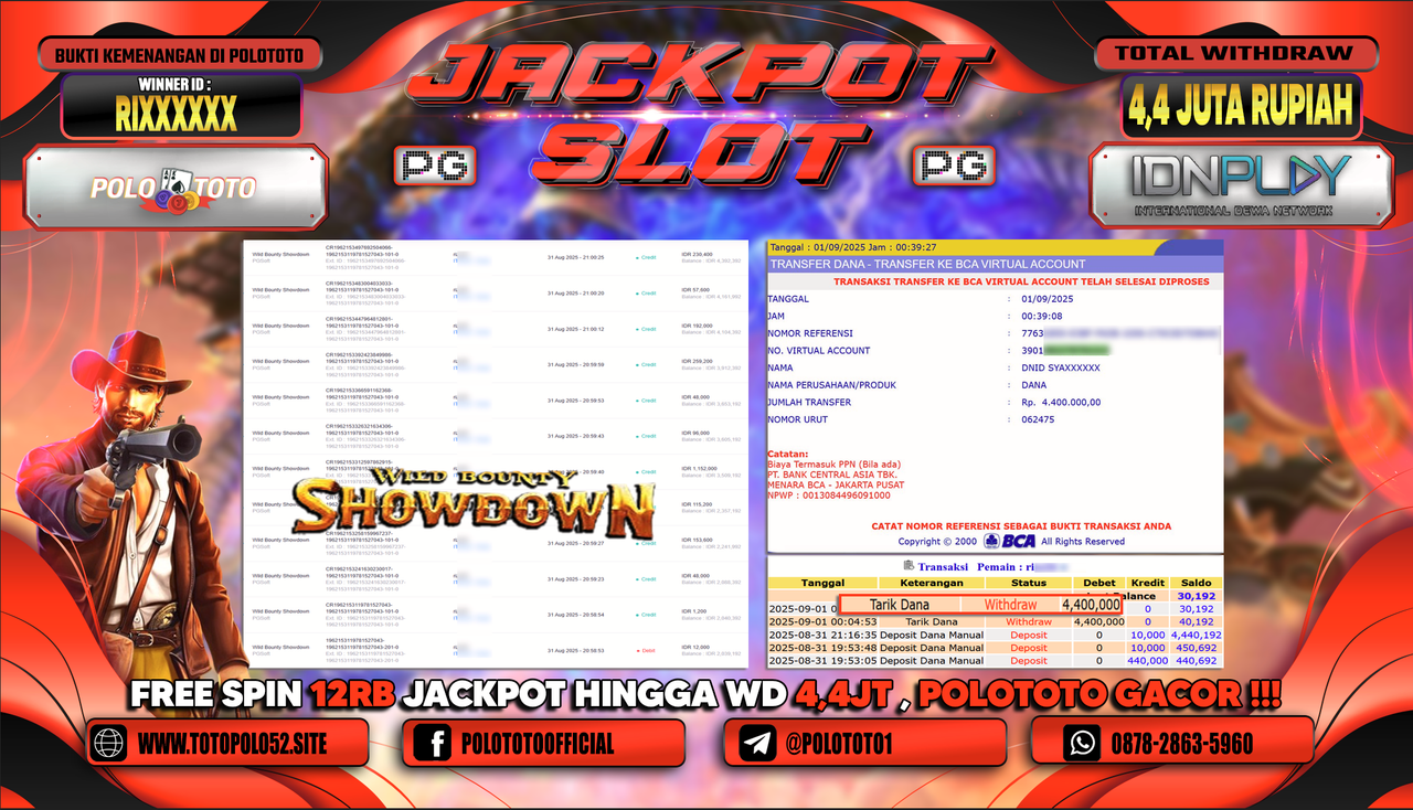 POLOTOTO JACKPOT SLOT WILD BOUNTY SHOWDOWN Rp.4.400.000,-