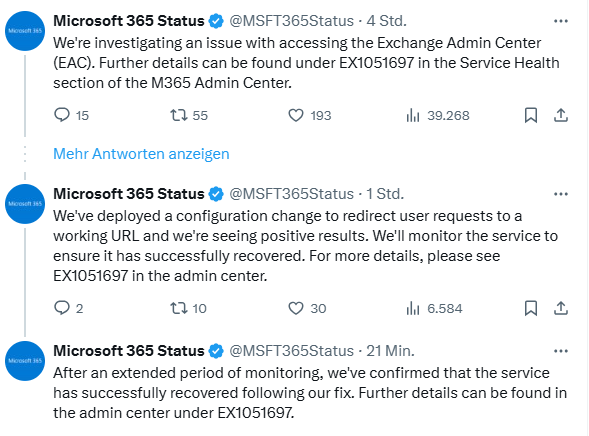 Exchange Admin Center gestört