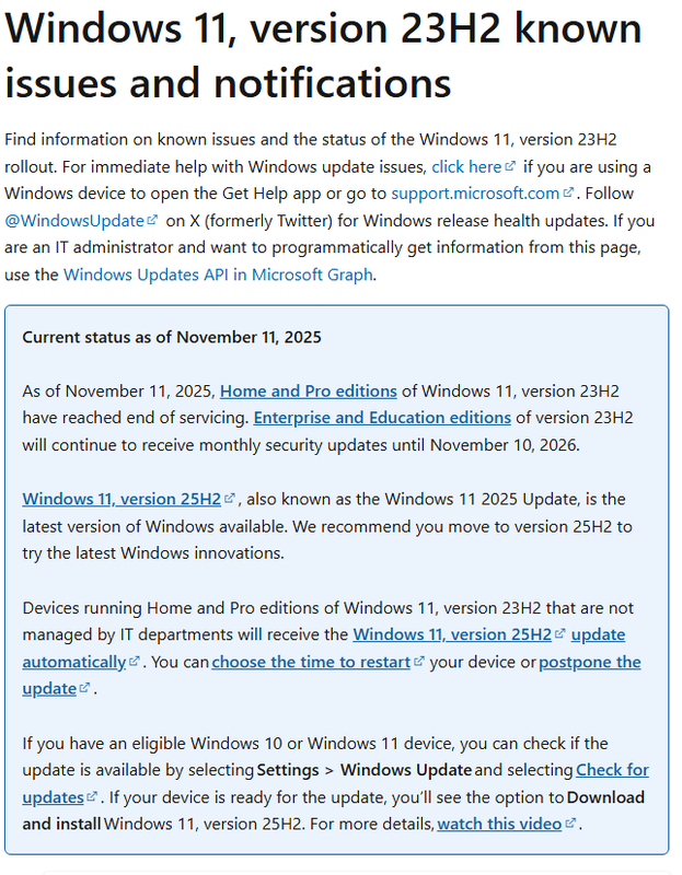 Windows 11 23H2 Release Health Status