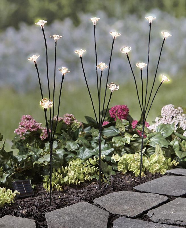 Set of 3 Solar Flower Branches Lights Garden Yard Lawn Planter Art Outdoor Decor eBay