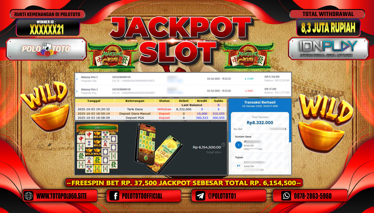 POLOTOTO JACKPOT SLOT MAHJONG WINS 2 Rp.8.300.000,- LUNAS