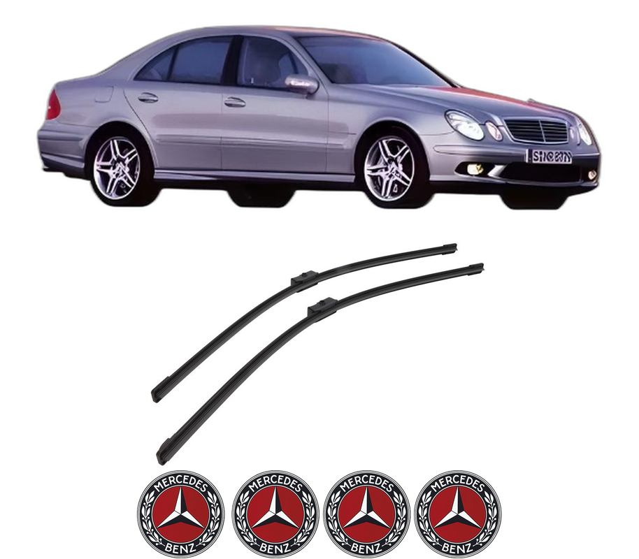 Set stergatoare auto MERCEDES-BENZ E-CLASS (W211) din 2002-2008, pentru parbriz auto, 2 bucati, Bosch Aerotwin, din cauciuc siliconat rezistent, 4 Stickere Auto MERCEDES-BENZ
