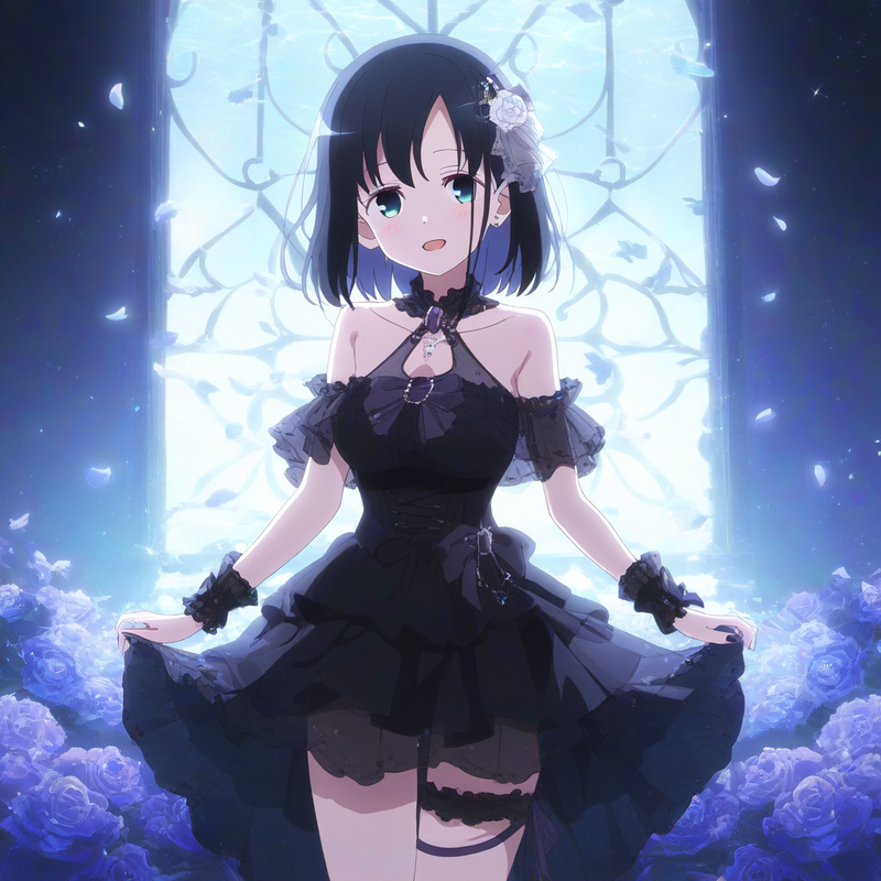 1girl, {{touyoko momoko (saki)}}, black hair, green eyes, leg warmers, leg ribbo s-2816788917