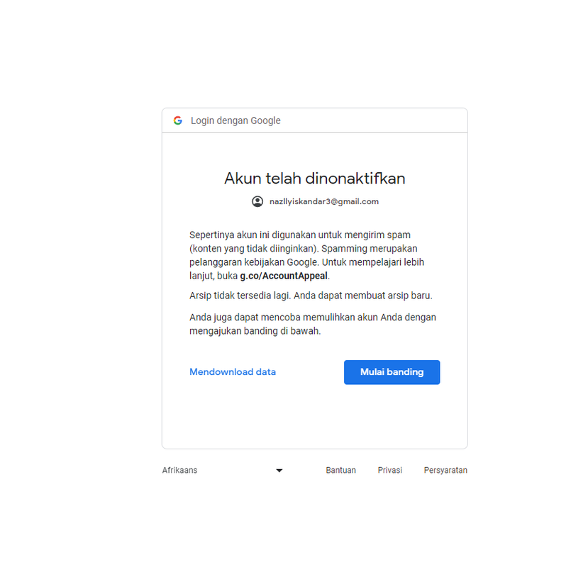 akun saya telah di banned