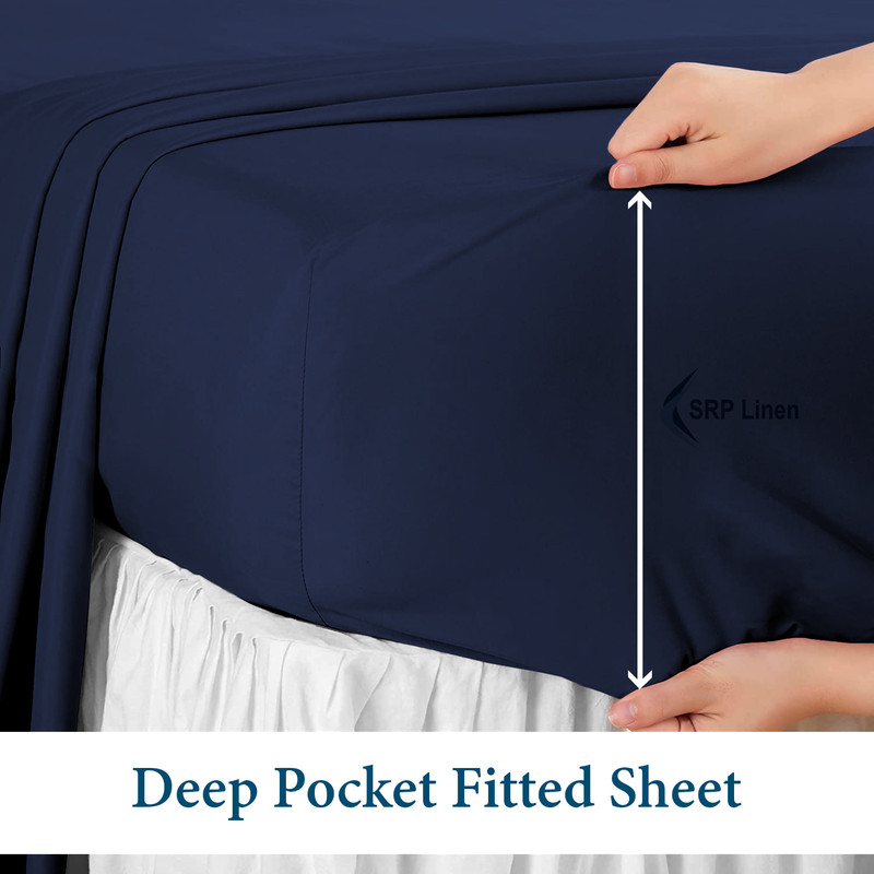 Picture of Hotel Brand 1000 Thread Count 6-Piece Extra Deep Pocket Super Soft Sheet Set Fit Upto 22 Inches Deep Pocket, Solid Pattern, 100% Egyptian Cotton @ 'hotellinen' (King, Navy Blue)