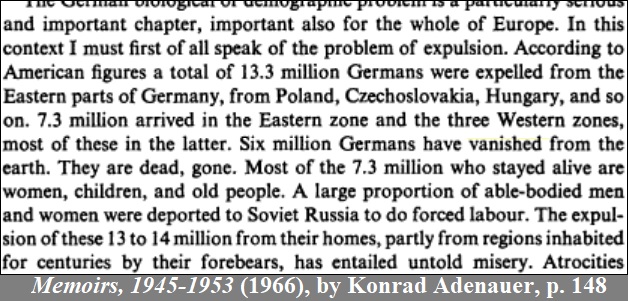 WW2 - Memoirs 1945-1953 - 1966 - Konrad Adenauer - the problem of expulsion - six million Germans ha