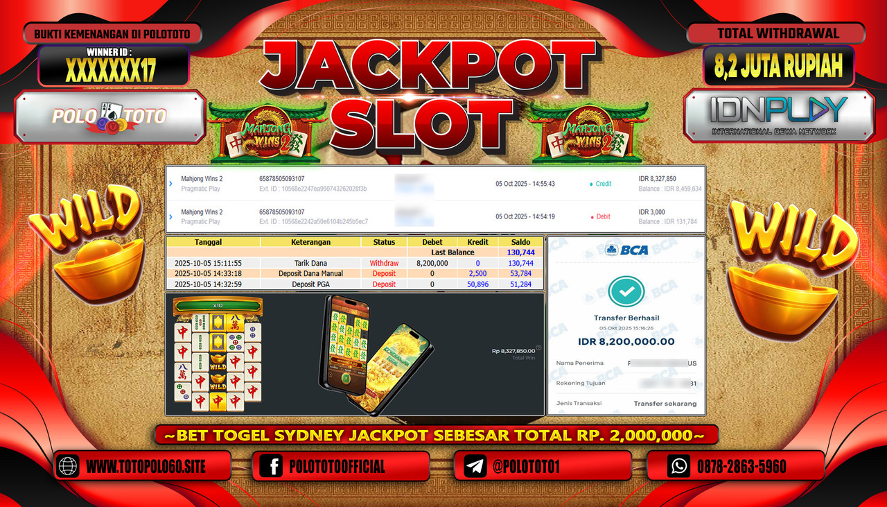 POLOTOTO JACKPOT SLOT MAHJONG WINS 2 Rp.8.200.000,- LUNAS