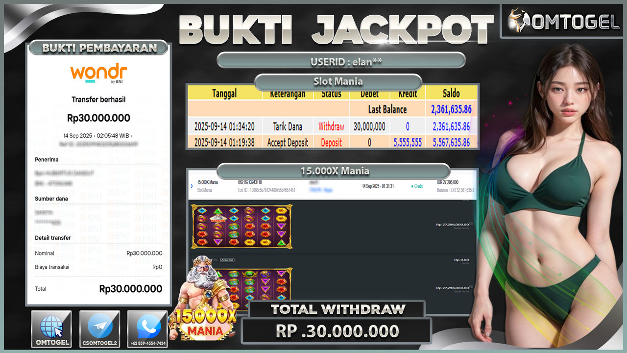 OMTOGEL JACKPOT SLOT MANIA 15,000X MANIA 30 JUTA DI BAYAR LUNAS ,-