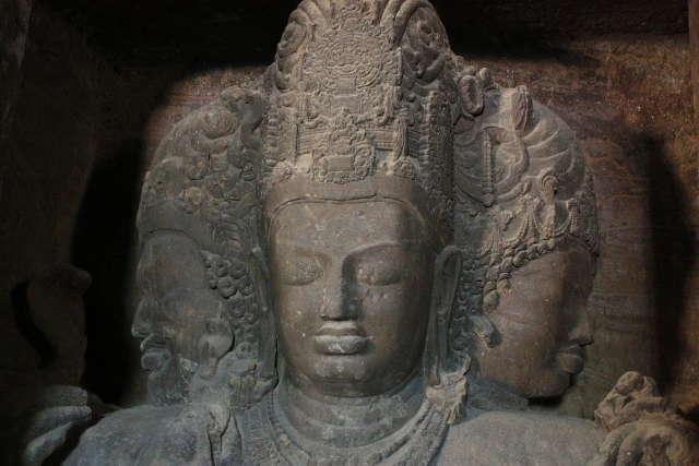 Sculpture of the three-faced Shiva from the island of Elephant, taken by Europeans for Trimurti